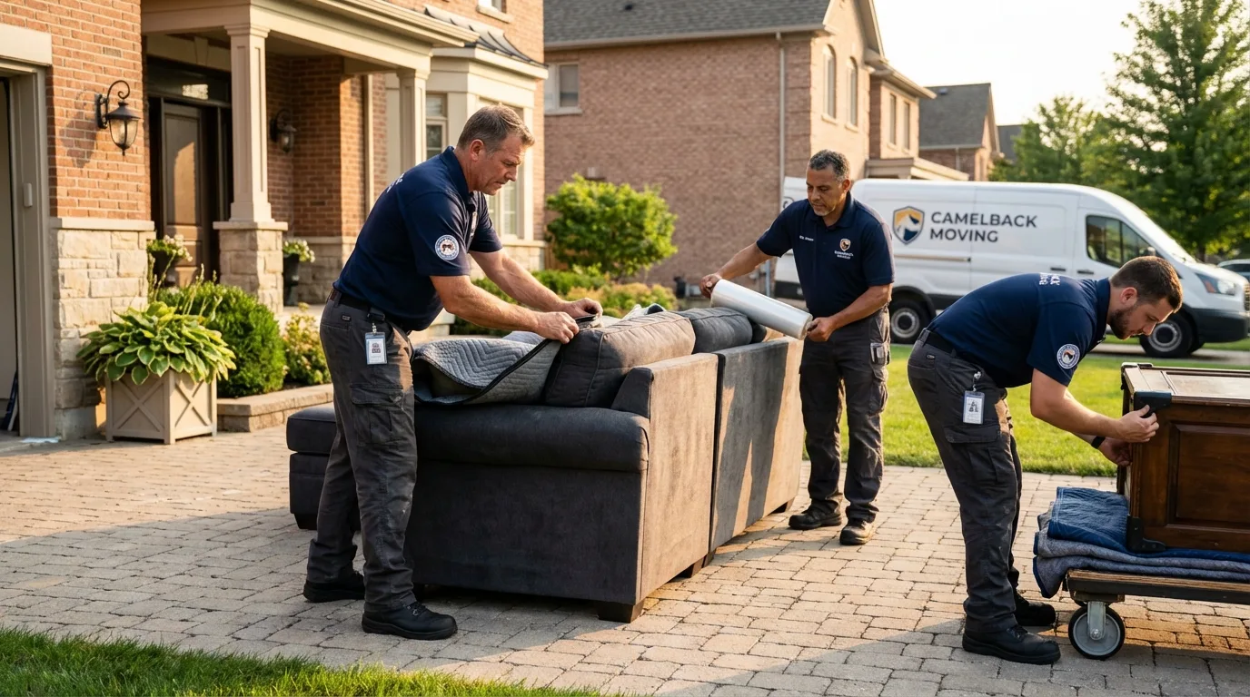 Large estate moving crew wrapping furniture in Grove City, PA