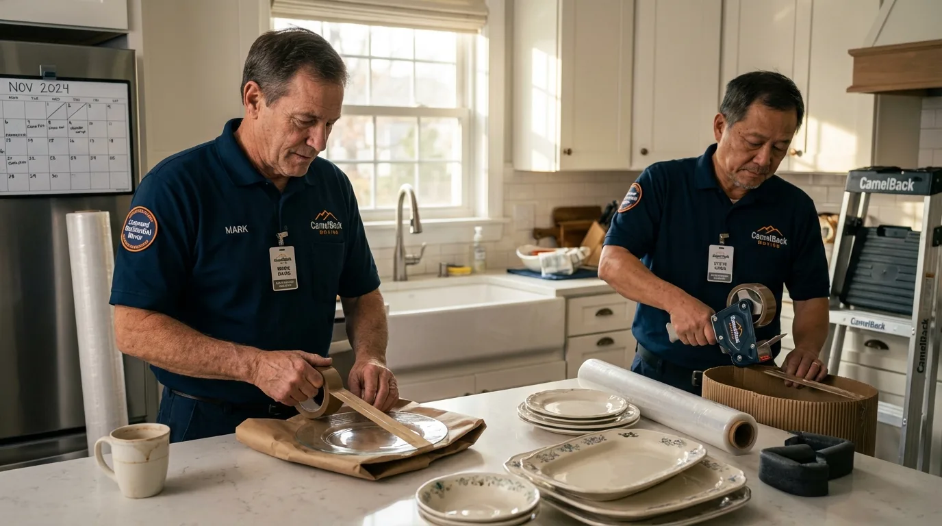 Professional crew packing kitchen dishware in Grove City, PA