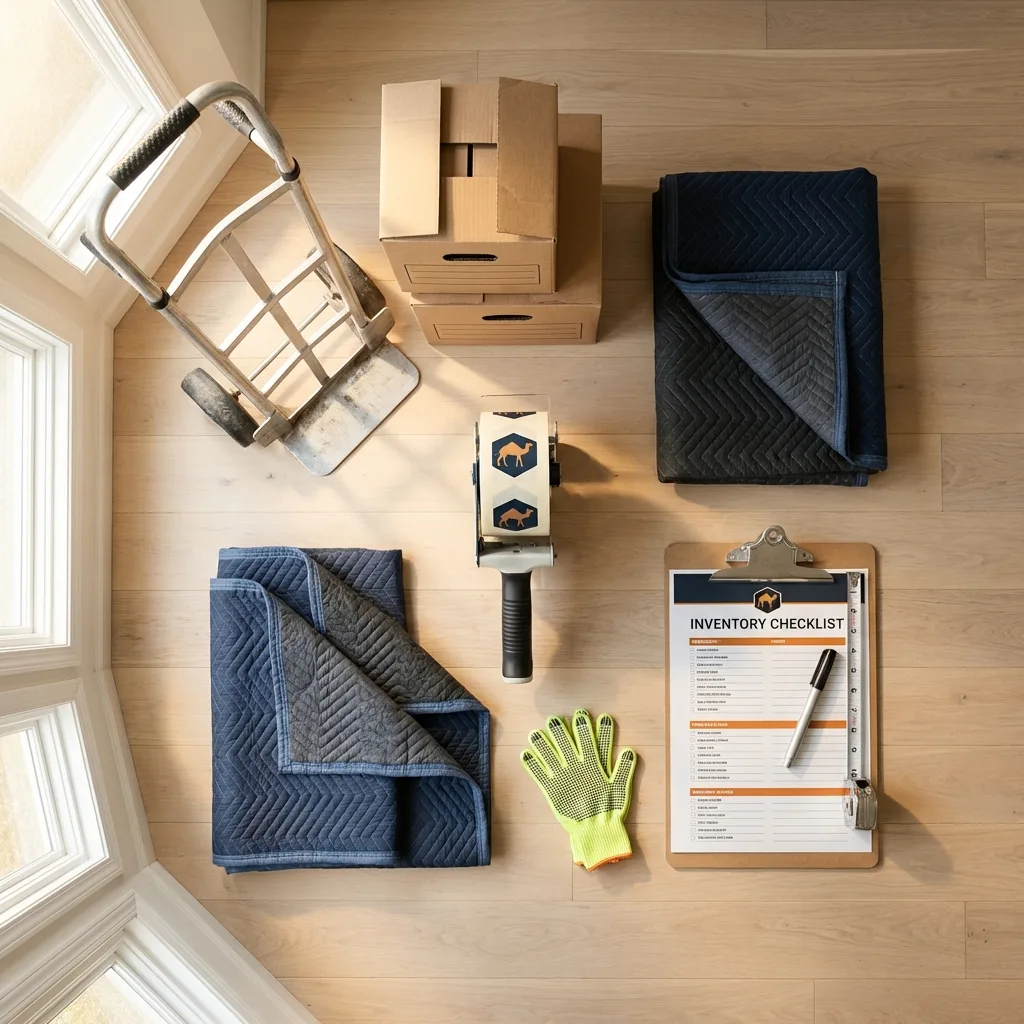Professional moving supplies and packing materials layout for Grove City residential relocations